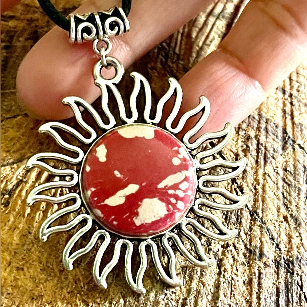 Pink & White Rainbow Calsilica Pendant 2”